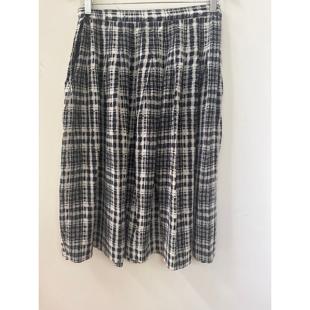 Vintage Talbots Black White Plaid Pleated Silk Midi Skirt Preppy Academia 10 - Picture 4 of 4